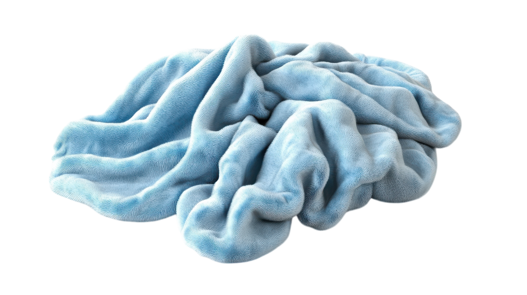 Soft blue blanket crumpled on a surface showcasing its texture and warmth in a cozy indoor setting. png
