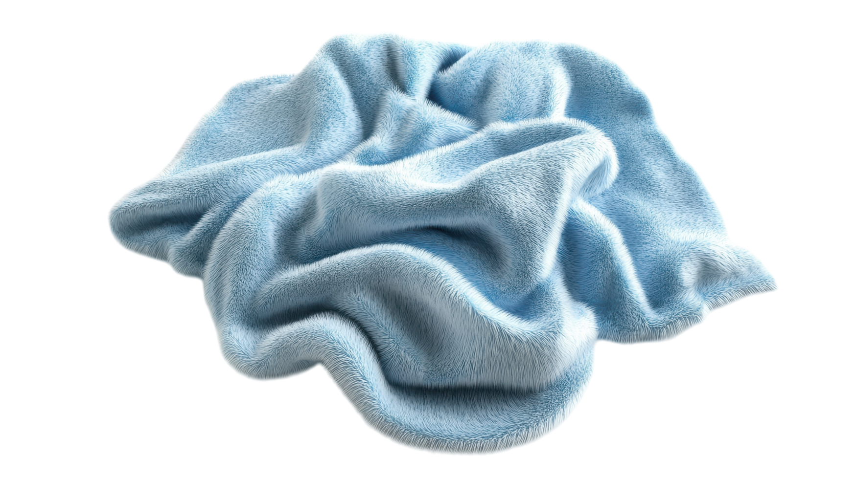 Soft blue blanket crumpled on a surface, creating a cozy and inviting atmosphere in a bright room. png