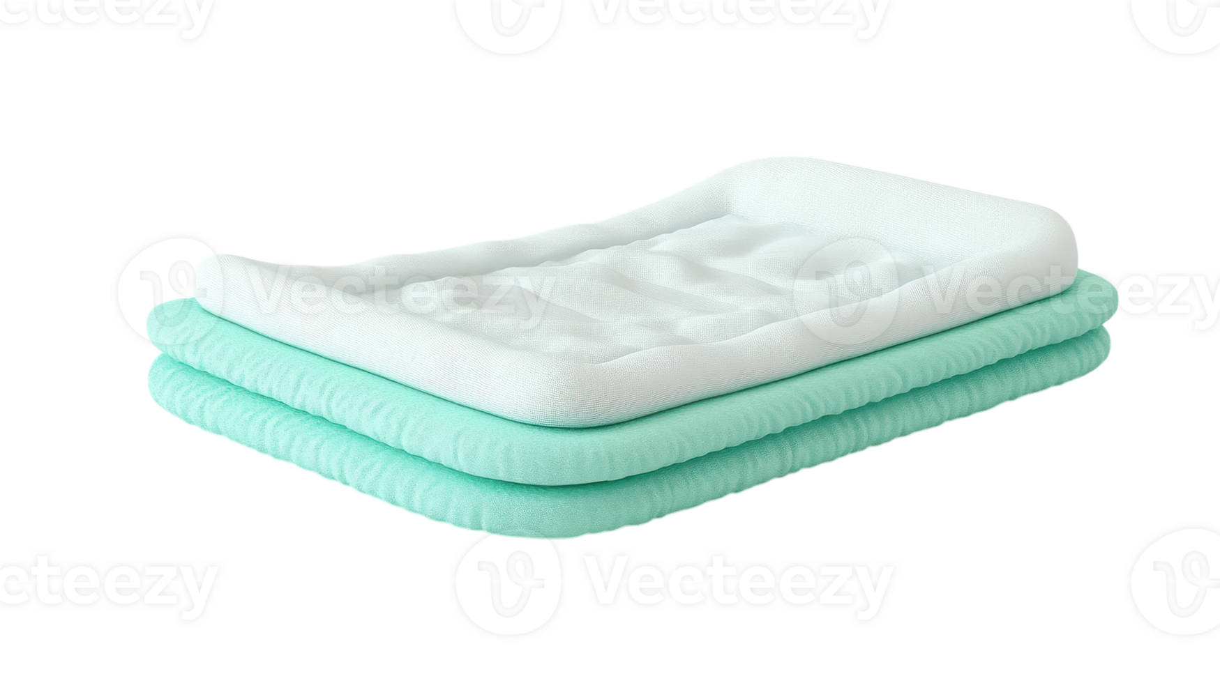 Comfortable layered mattress with a soft white top layer and mint green base, designed for a restful sleep experience at home. png