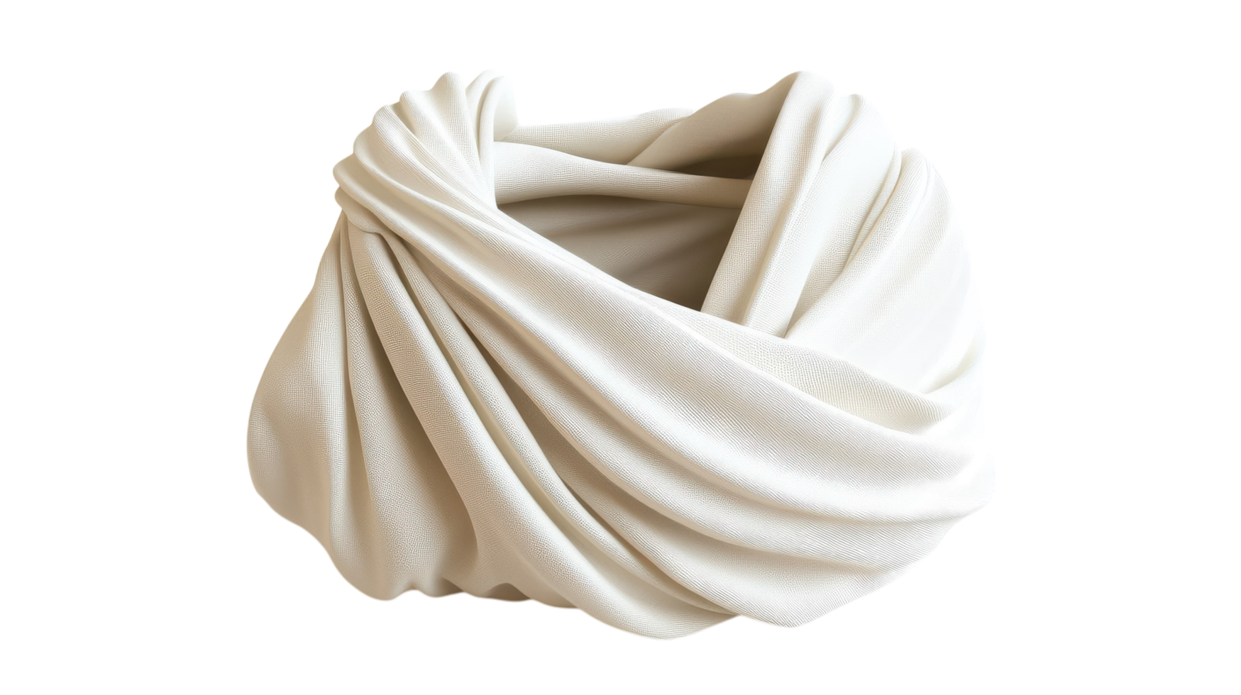 Soft white fabric draped elegantly on a neutral background showcasing its texture and flow in a simple composition. png