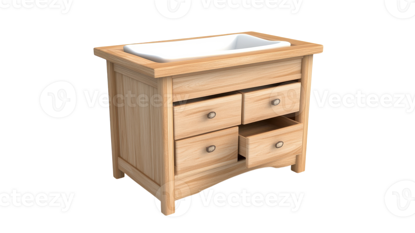 Stylish wooden changing table with drawers and a built-in basin for nursery care, ideal for infant care essentials. png
