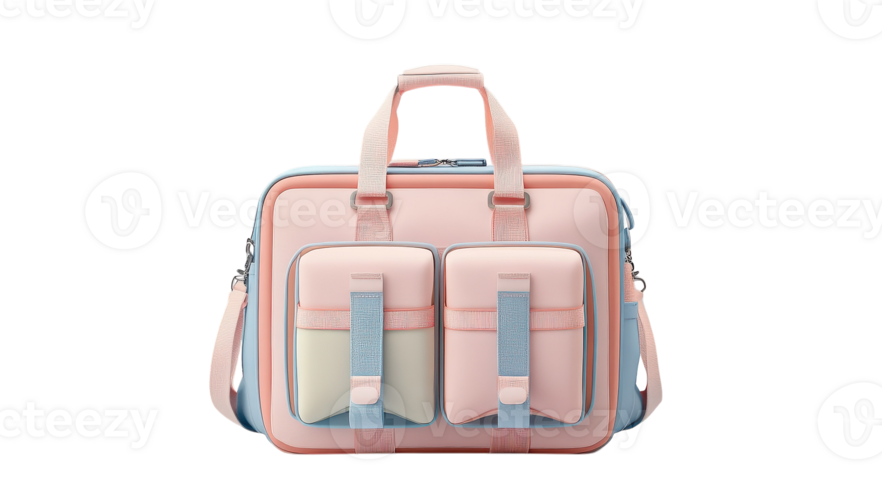 Stylish pastel-colored bag with multiple compartments on a transparent background showcasing modern design and functionality. png