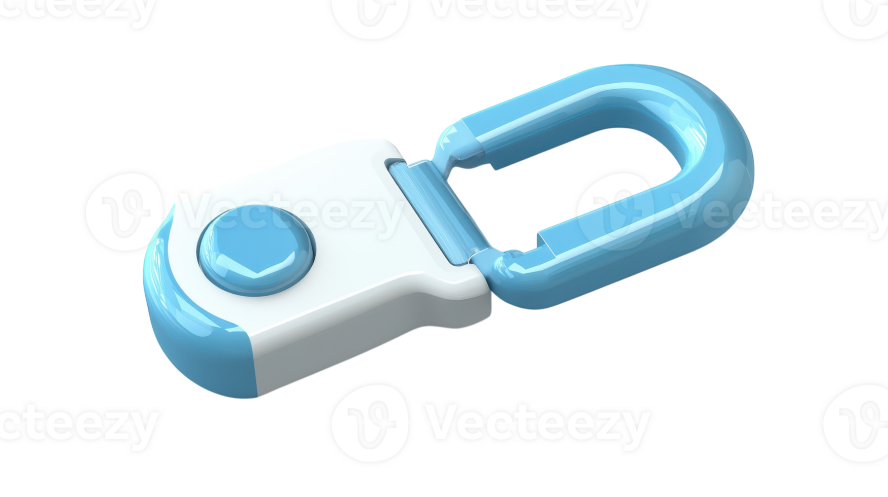 A blue and white universal key fob designed for convenience and security, showcasing a modern, compact shape and functionality. png