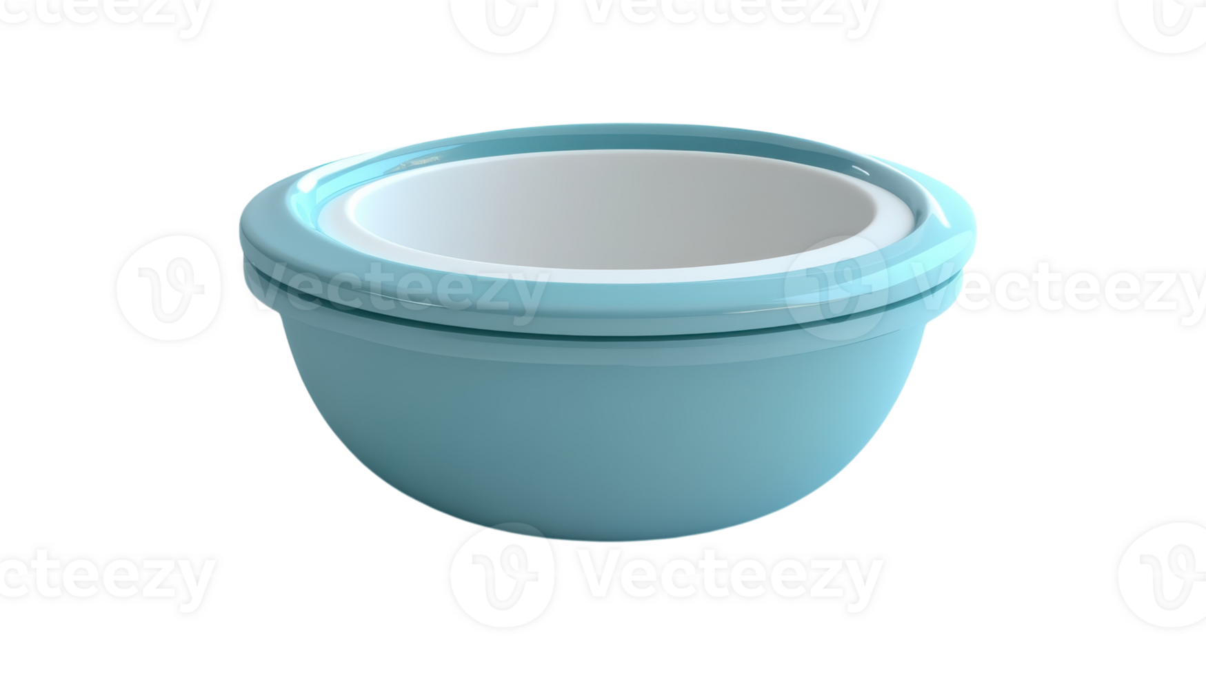 Stylish round kitchen bowl in a soft blue color, resting on a light surface with a clean background. png