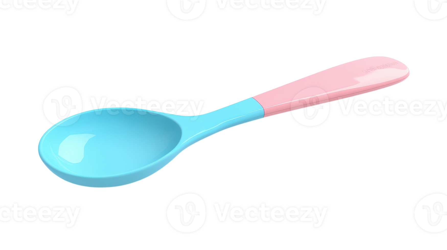 Colorful blue and pink baby spoon isolated against a transparent background, perfect for mealtime and toddler feeding. png