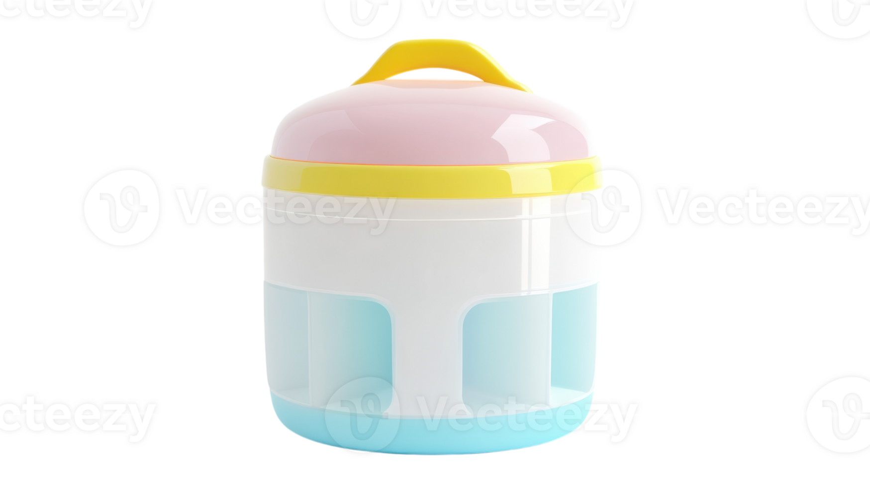 Multicolored stackable food storage container with a handle, ideal for meal prep or outdoor activities, suitable for home use or travel. png