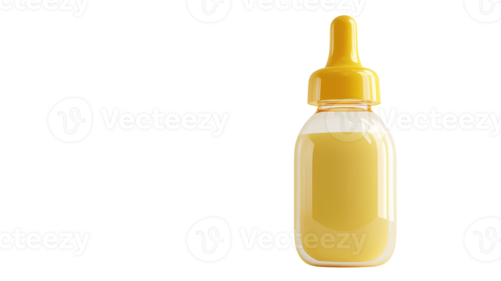Baby bottle filled with yellow liquid on a transparent background, perfect for mockups and design projects featuring infant care. png