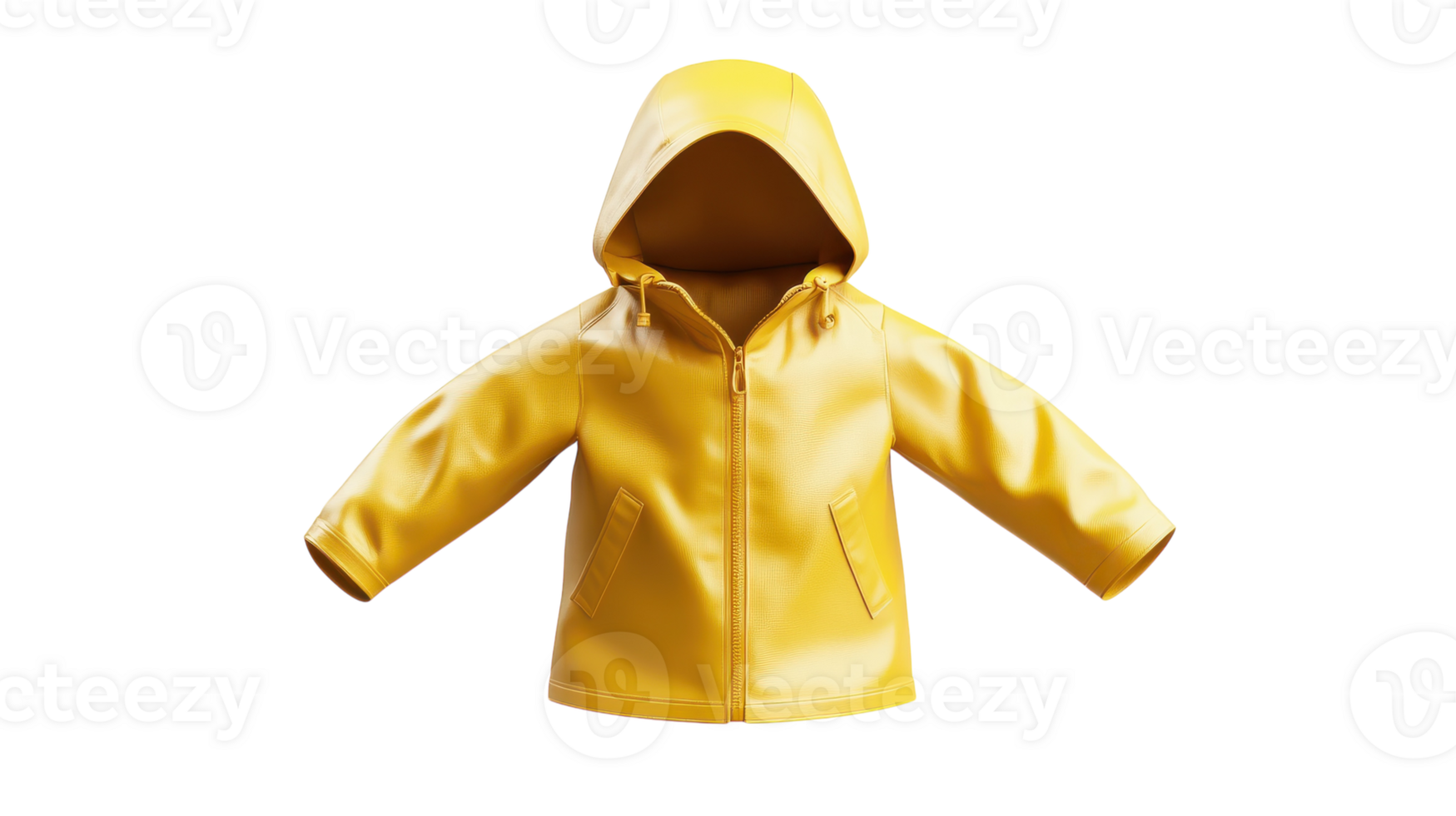 Trendy yellow rain jacket displayed against a transparent background, showcasing its stylish design and practical features for rainy weather. png