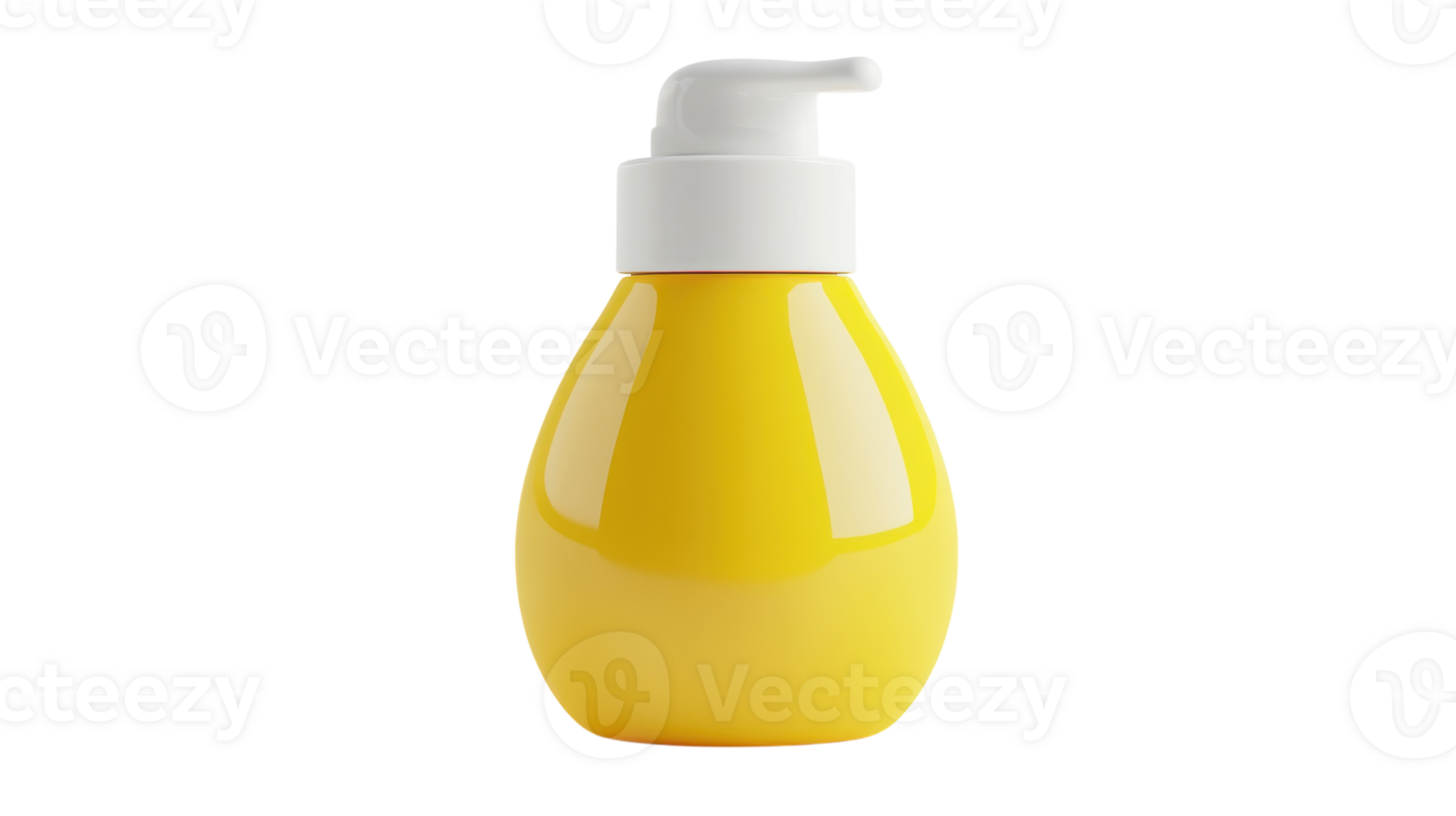 A bright yellow condiment dispenser with a pump top placed on a transparent background for culinary presentation. png