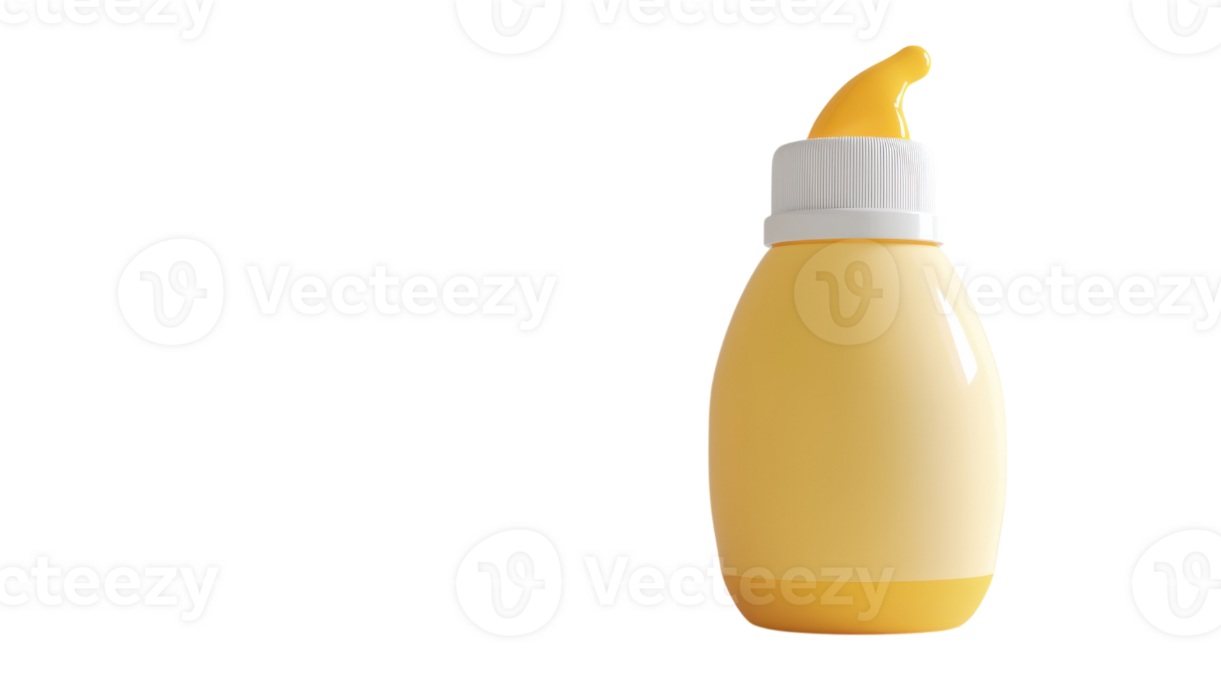 A bottle of yellow mustard stands upright on a clear background, highlighting its smooth surface and distinctive cap design. png