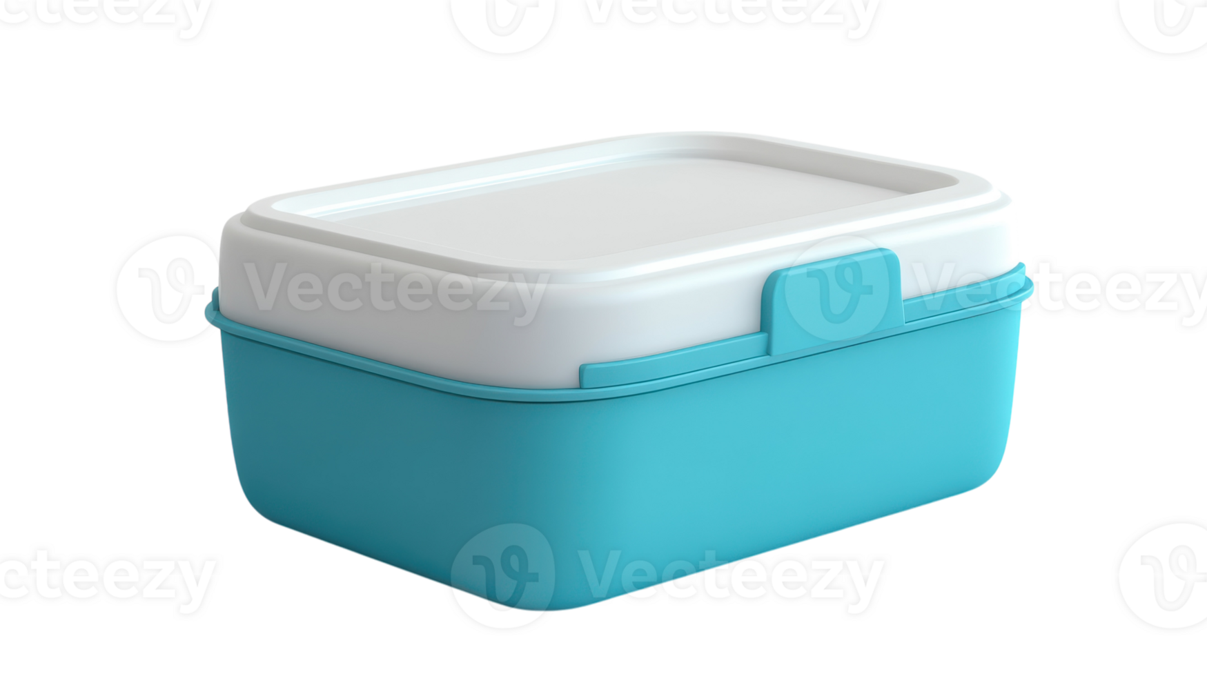 A stylish, modern storage container with a white lid and turquoise base perfect for organizing kitchen spaces and meal prep. png