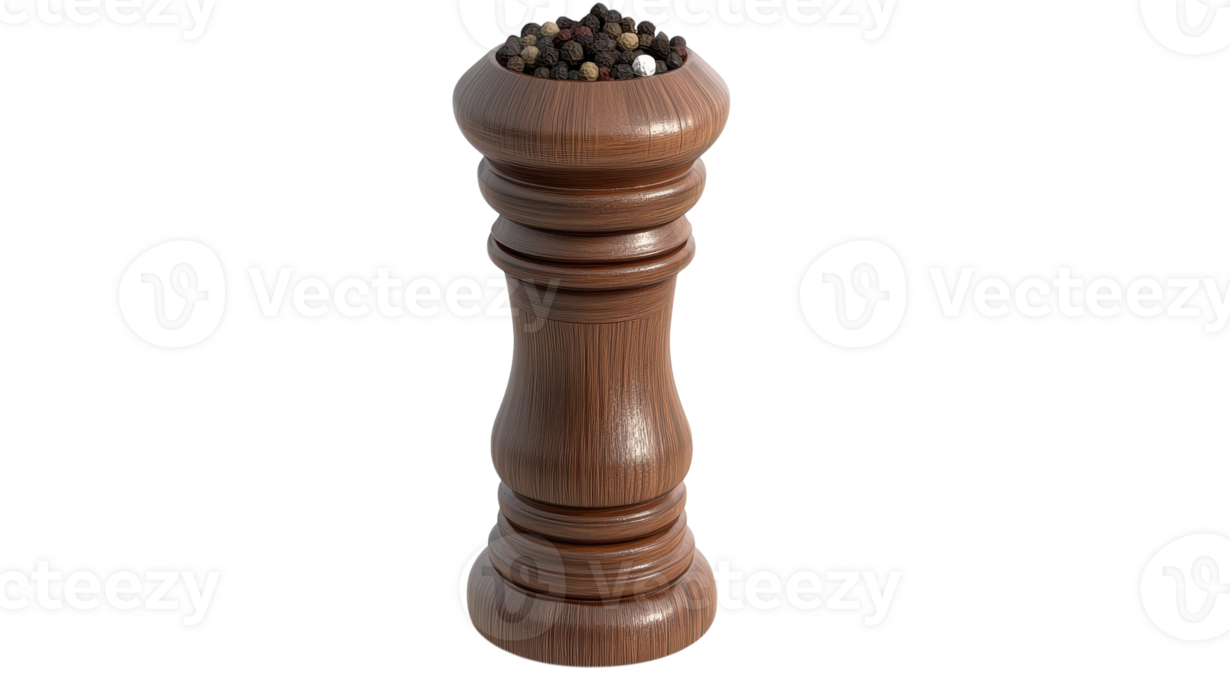 A high-quality pepper grinder elegantly displayed on a pristine white background, perfect for culinary or food-related projects and presentations.. png