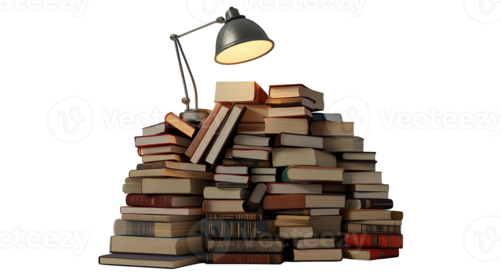 A Cozy Reading Setup Featuring a Pile of Books and a Soft-glowing Reading Light Ideal for Literary Enthusiasts. png