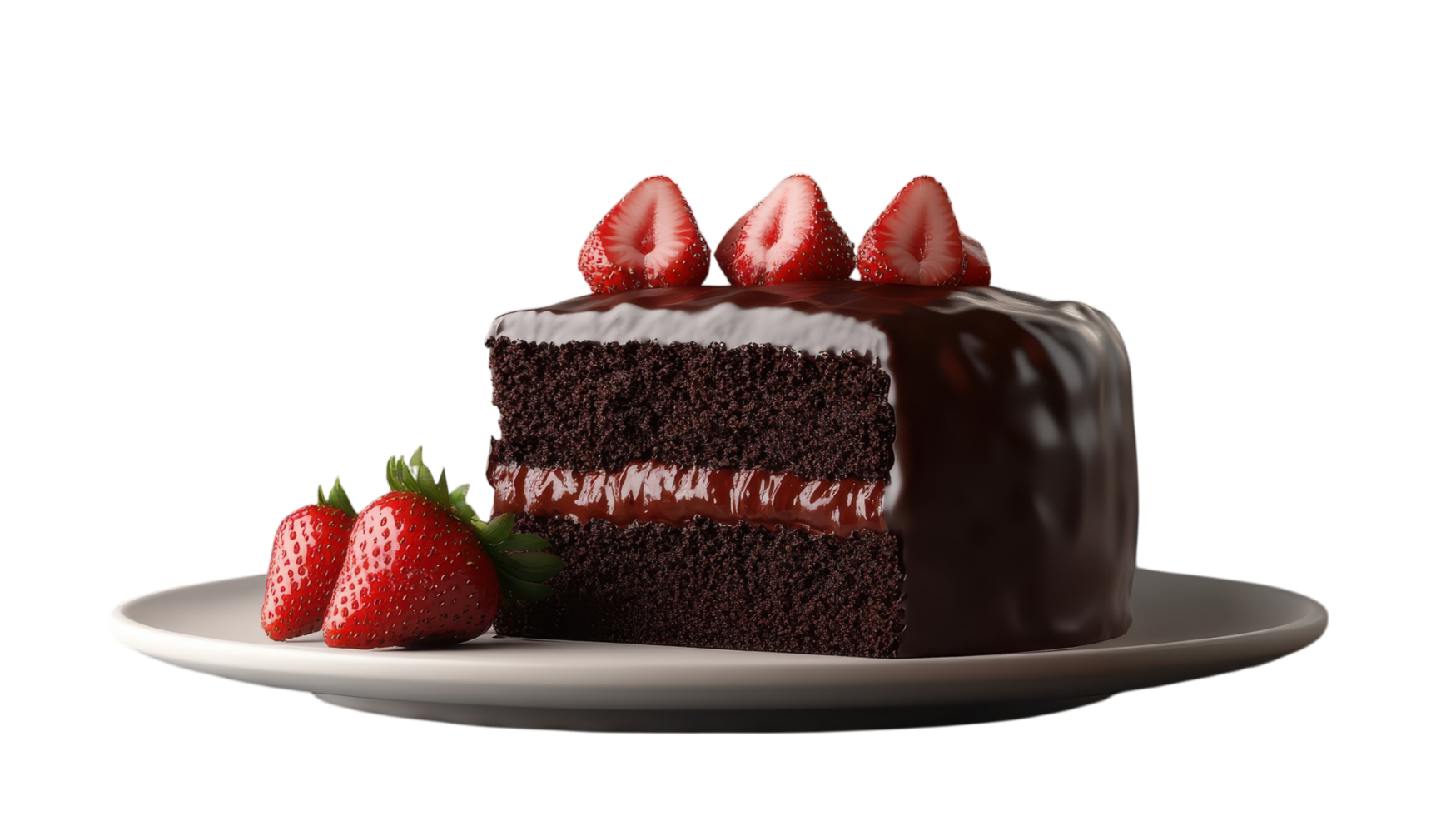 Decadent Realistic Chocolate Cake Garnished with Fresh Strawberries - Perfect for Celebrations and Special Occasions. png