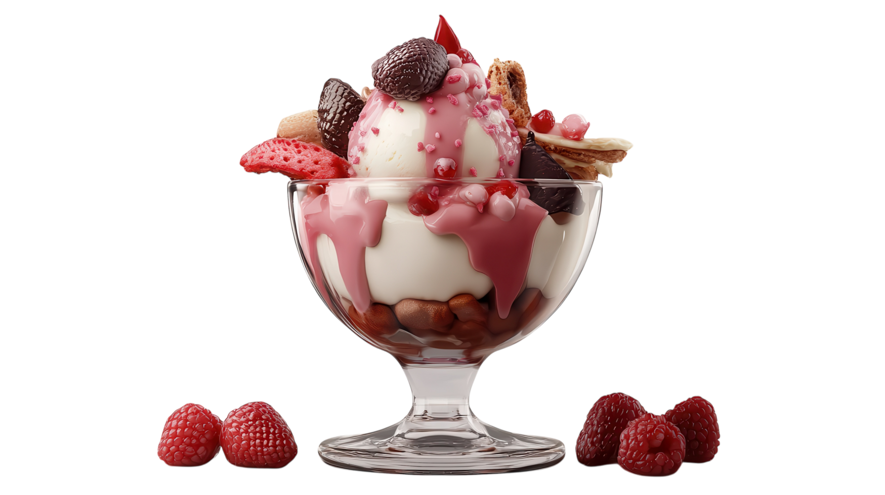 Deliciously Realistic Ice Cream Sundae Showcasing Multiple Toppings Perfect for Dessert Menus and Summer Treat Promotions. png