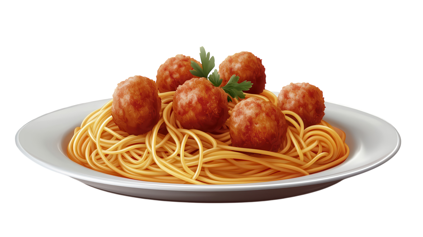 Realistic Plate of Spaghetti with Meaty Meatballs Dinner Scene for Culinary Presentations and Food Blogs. png