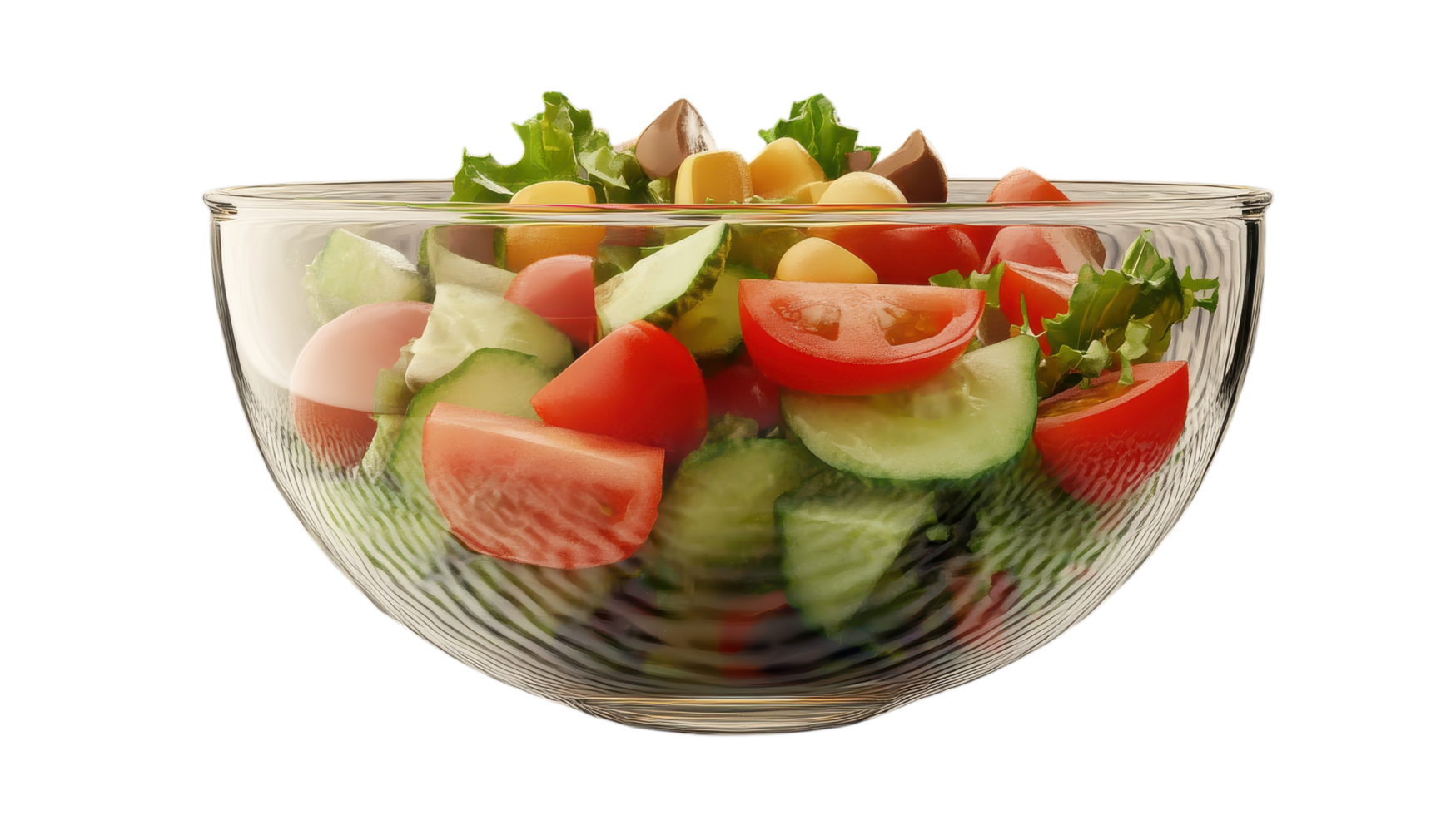 A realistic salad bowl filled with a variety of fresh toppings, showcasing colorful vegetables and healthy ingredients for an appetizing presentation.. png