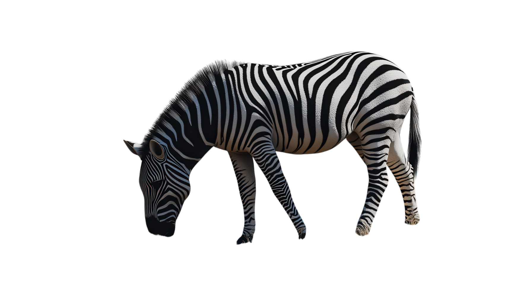 A Realistic Zebra Grazing Peacefully in a Lush Green Field, Perfect for Nature-Themed Projects and Wildlife Conservation Illustrations. png