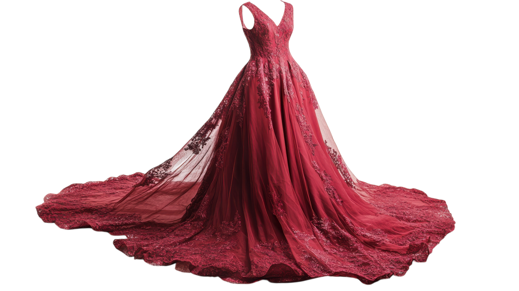 Elegant Red Evening Gown with Exquisite Lace Details Perfect for Formal Events, Galas, and Special Occasions. png