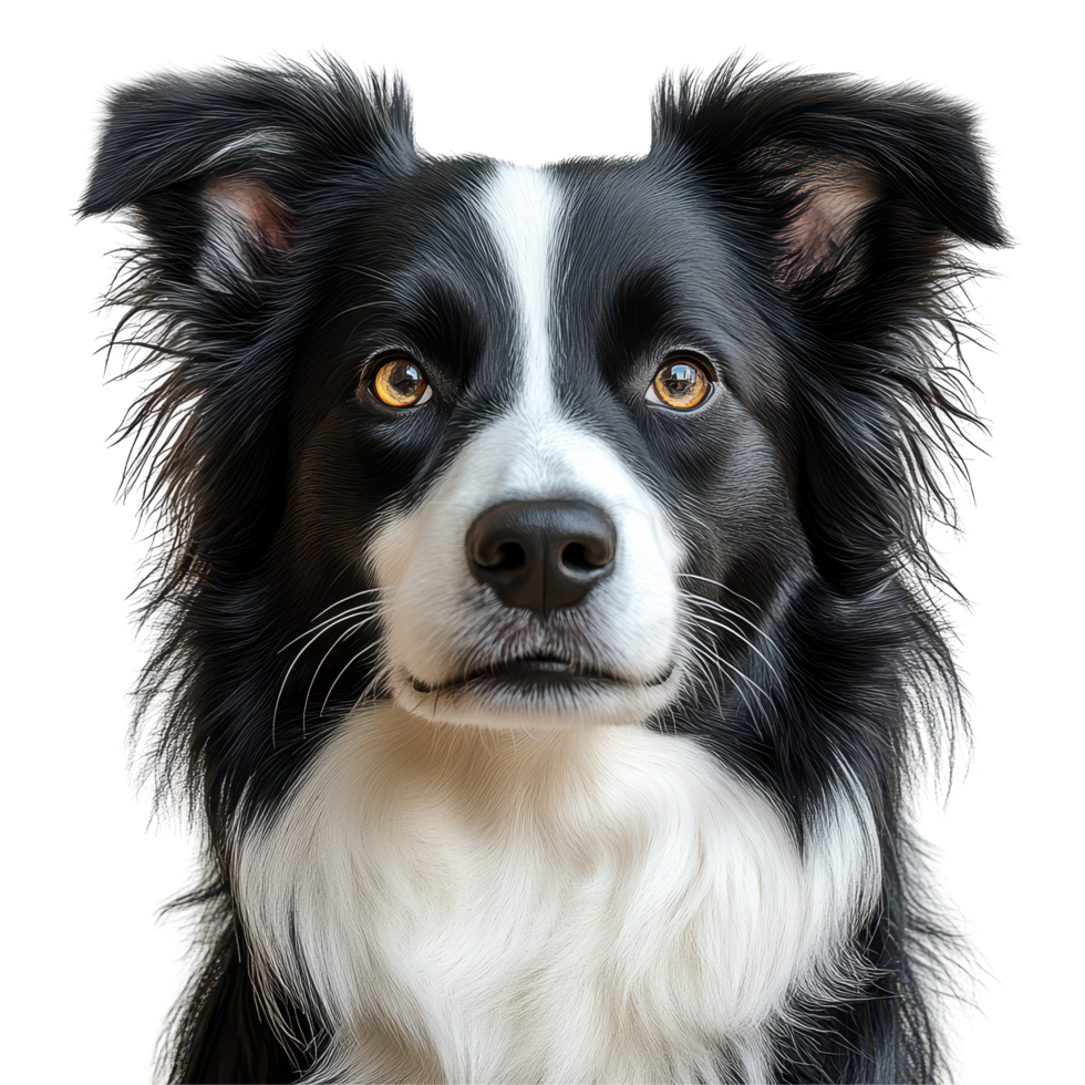 Gorgeous border collie with captivating eyes posing for a portrait against a plain backdrop isolated on transparent background. png