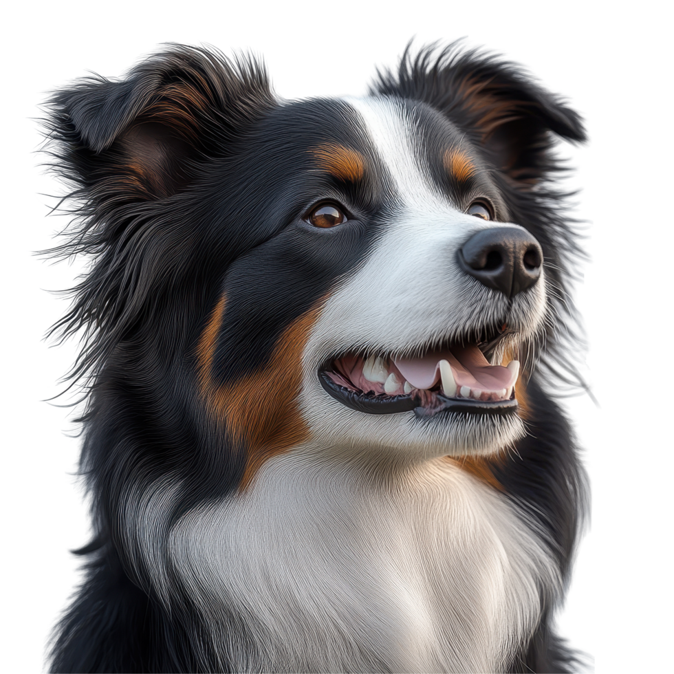 Happy border collie with beautiful coat and bright eyes posing for the camera in a studio setting isolated on transparent background. png