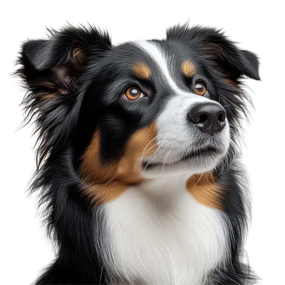 Australian Shepherd breed close-up displaying striking features and attentive expression in a studio setting isolated on transparent background. png