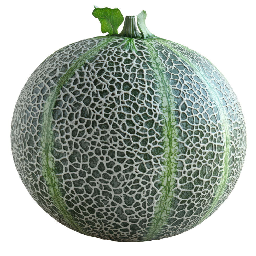 Intricate design of a fresh cantaloupe showcasing its unique texture and color isolated on transparent background. png