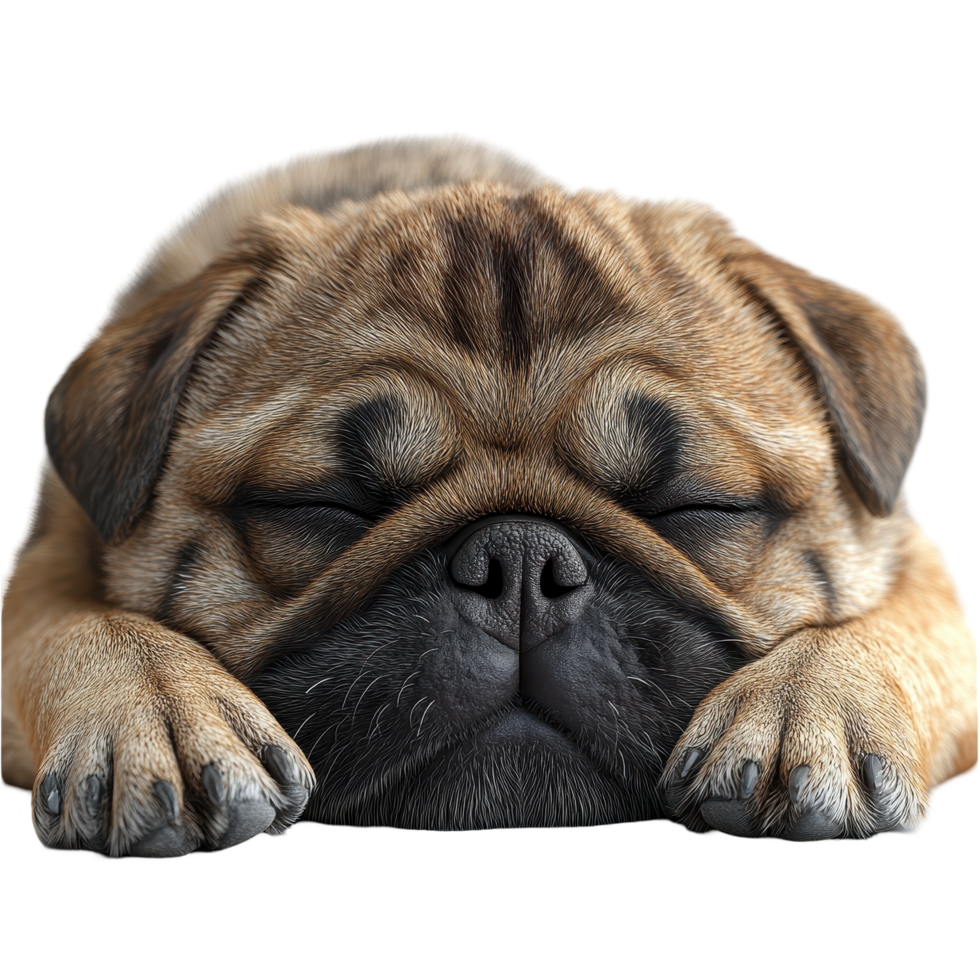 Cute pug sleeping peacefully on a soft surface in a cozy environment during the day isolated on transparent background. png