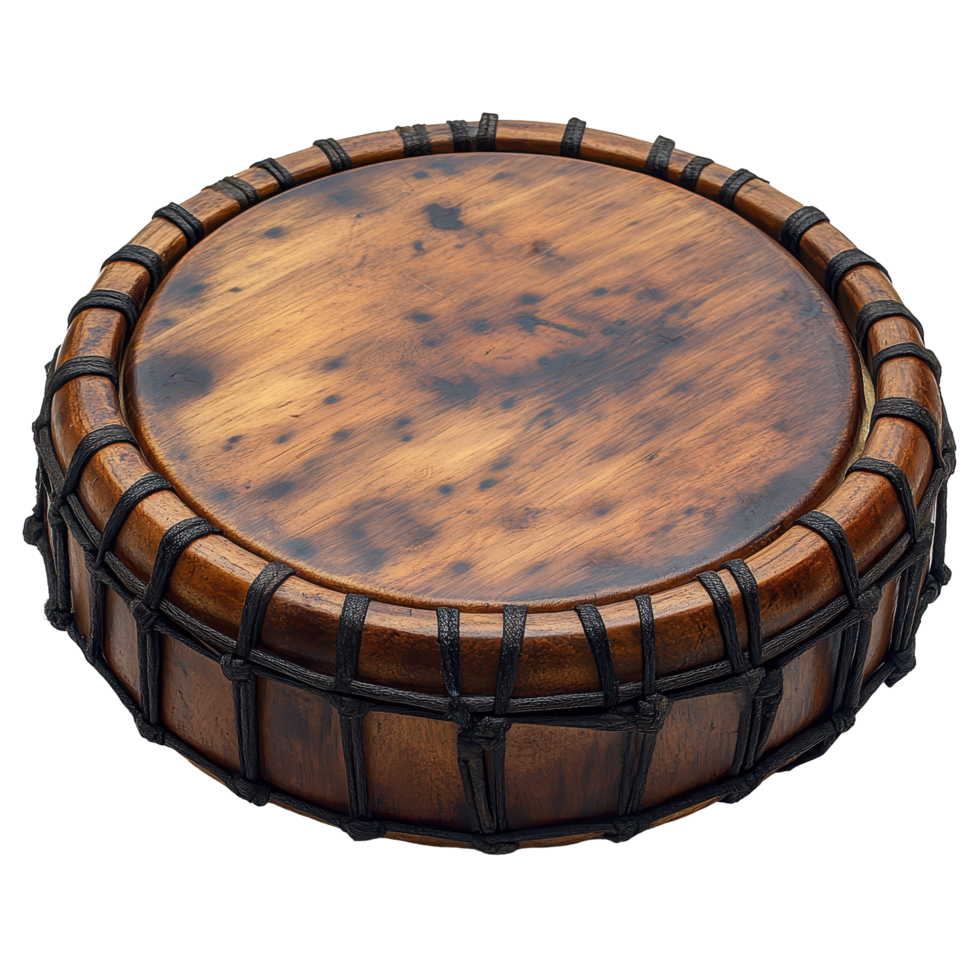 Handcrafted wooden percussion instrument displayed on a neutral background in bright lighting isolated on transparent background. png