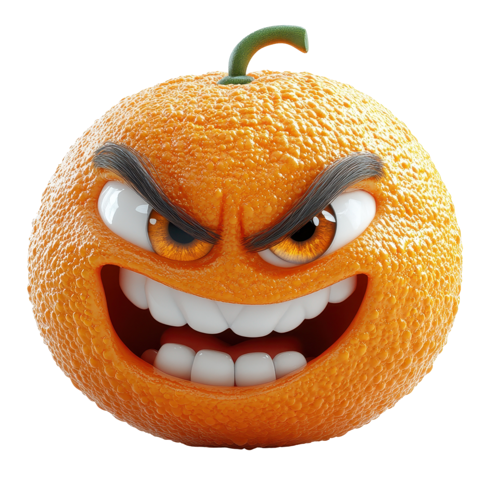 Angry orange with a mischievous grin expressing a bold personality in a creative design isolated on transparent background. png
