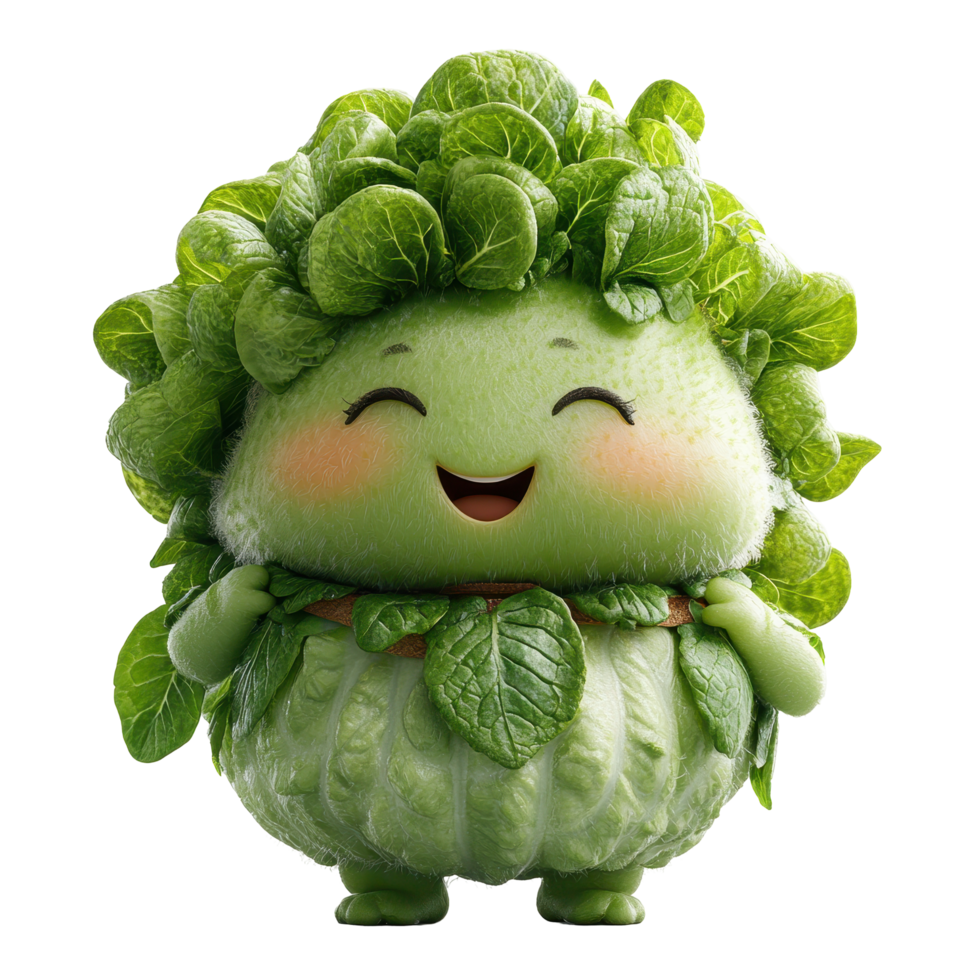 Happy animated vegetable character with leafy greens looking cheerful on a plain background isolated on transparent background. png