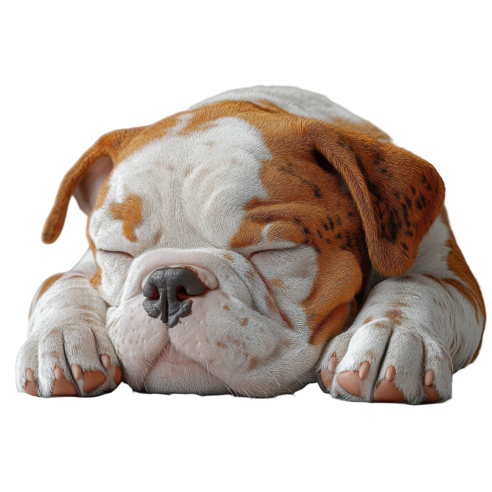 Cute sleeping dog with a unique fur pattern rests peacefully on a soft surface during a sunny afternoon isolated on transparent background. png