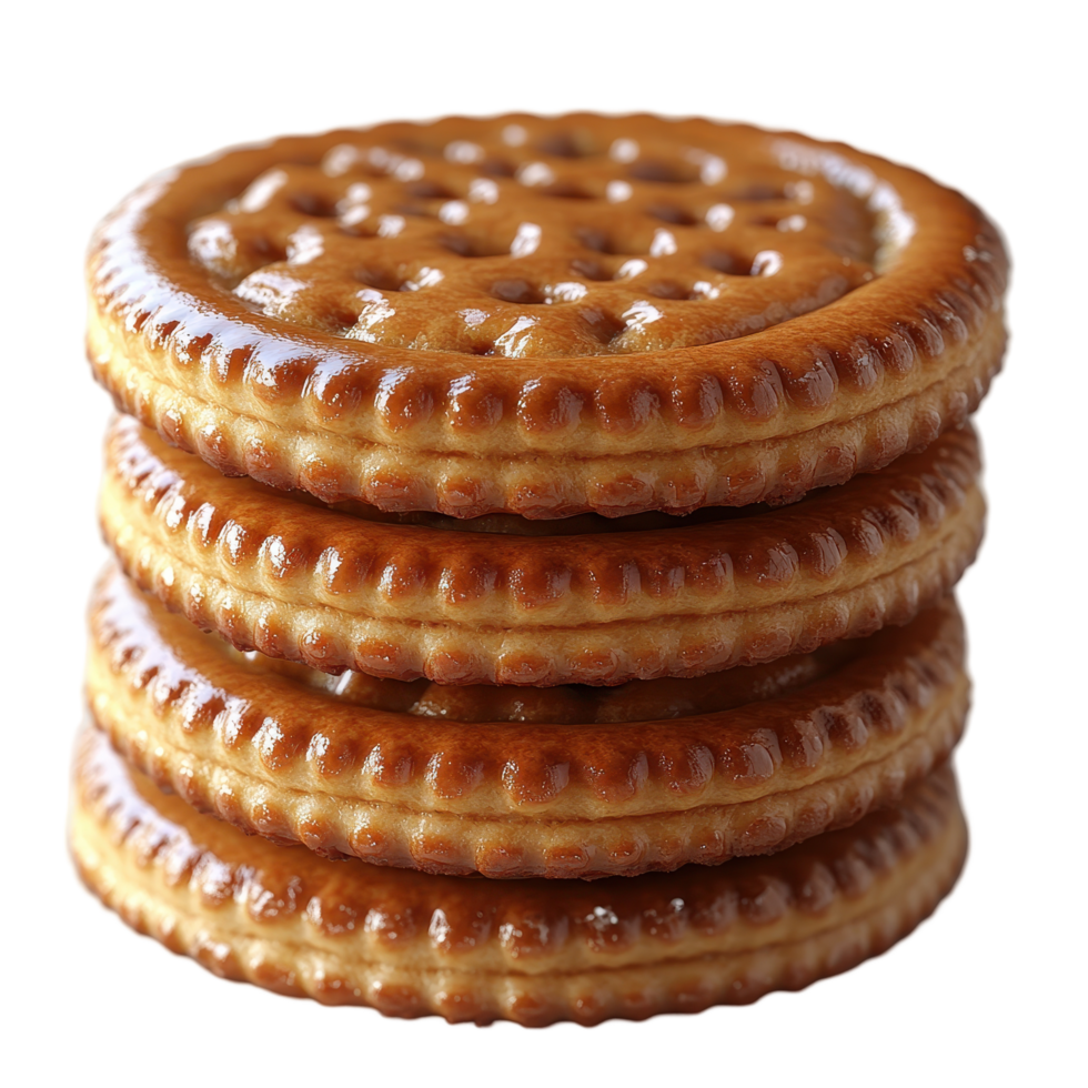 Delicious stacked cookies with a golden brown color ready for a sweet treat at any time of day isolated on transparent background. png