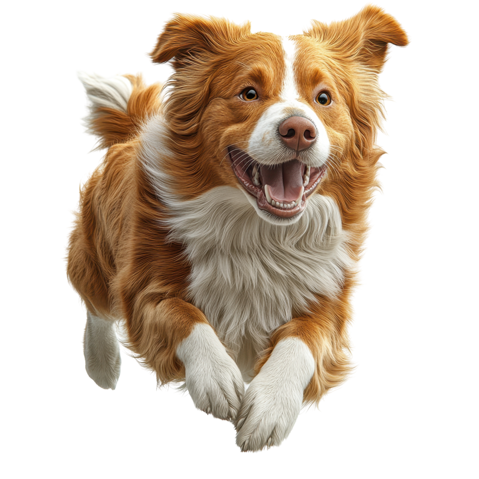 Happy dog running through an open field on a sunny day enjoying the warmth and freedom of nature isolated on transparent background. png