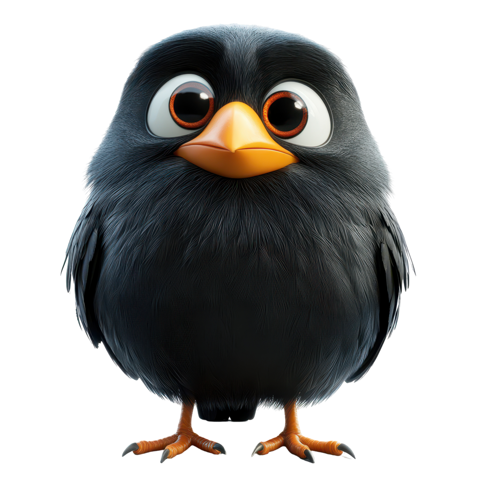 Cute cartoon bird character stands with big eyes and an orange beak against a simple background isolated on transparent background. png