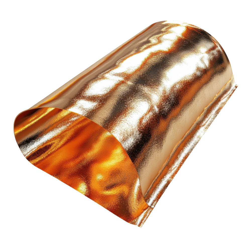 Shiny metallic foil in a curved shape for creative projects and decoration ideas isolated on transparent background. png