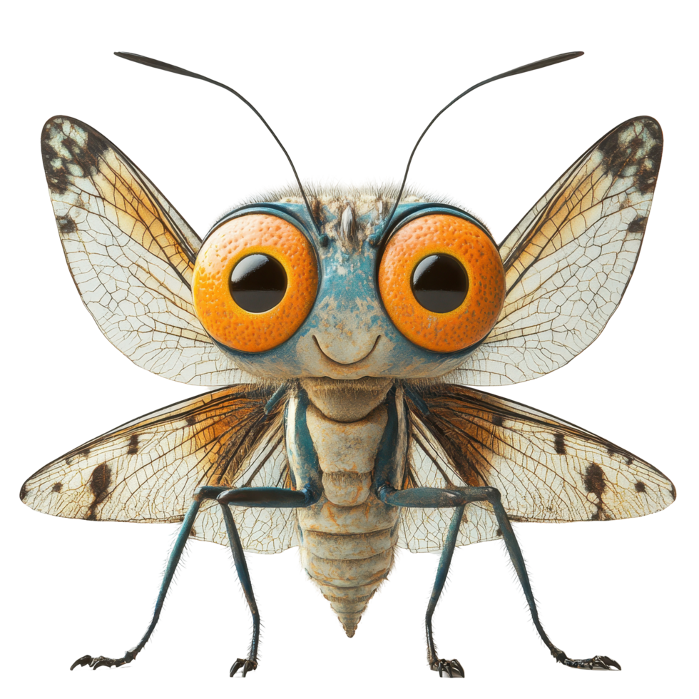 Colorful insect with large eyes and detailed wings on a plain background isolated on transparent background. png