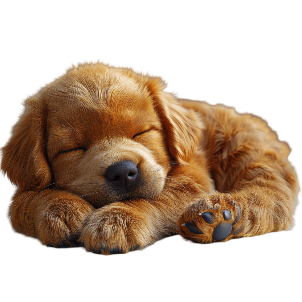 Golden retriever puppy sleeping soundly with soft fur in a cozy position, evoking warmth and comfort in a peaceful setting isolated on transparent background. png