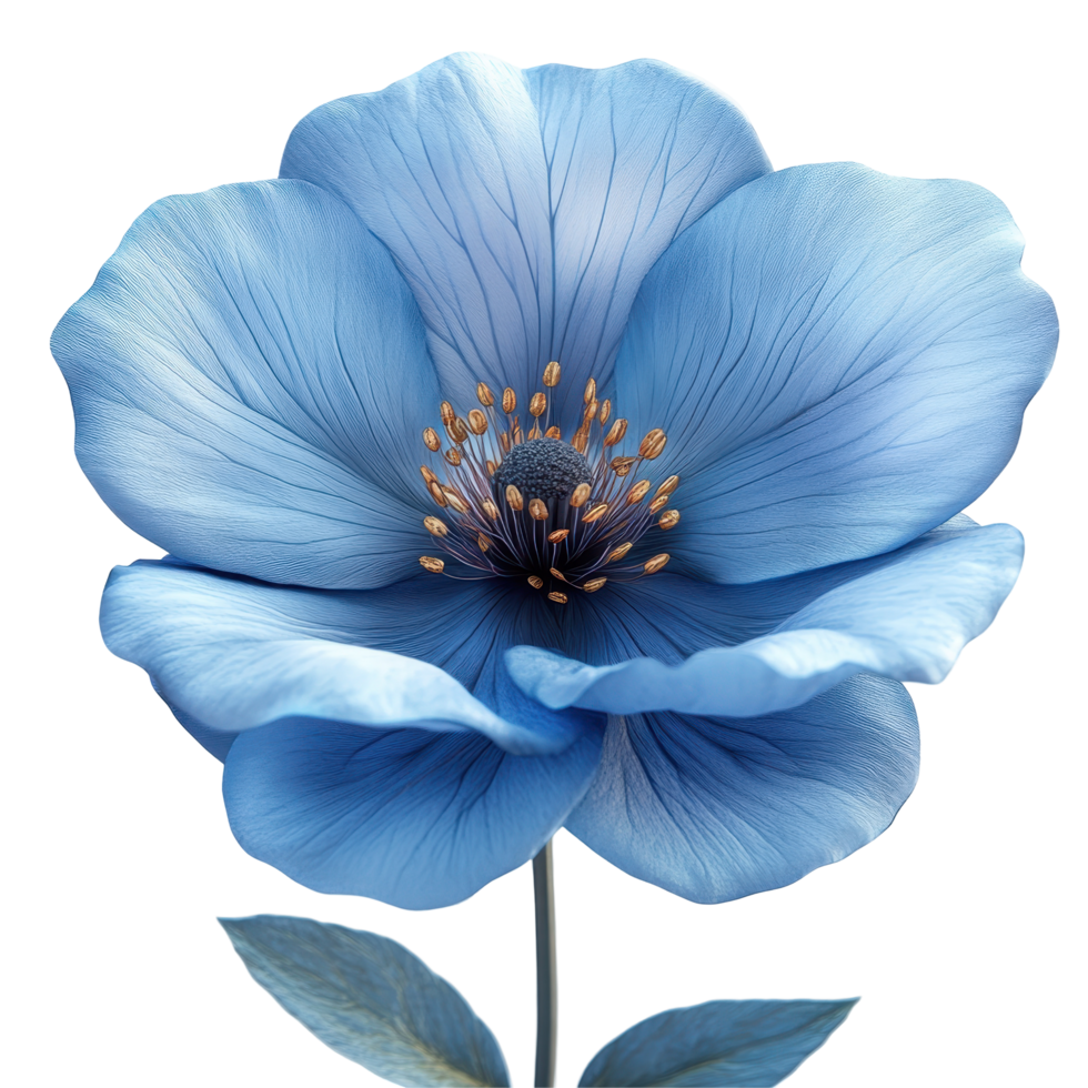 Beautiful blue flower with delicate petals and intricate details on a bright background isolated on transparent background. png