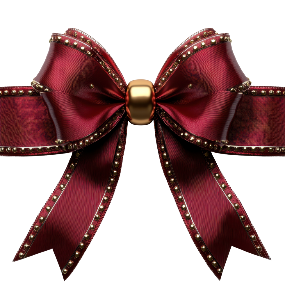 Elegant red ribbon bow with gold accents perfect for holiday or special occasion gift wrapping isolated on transparent background. png