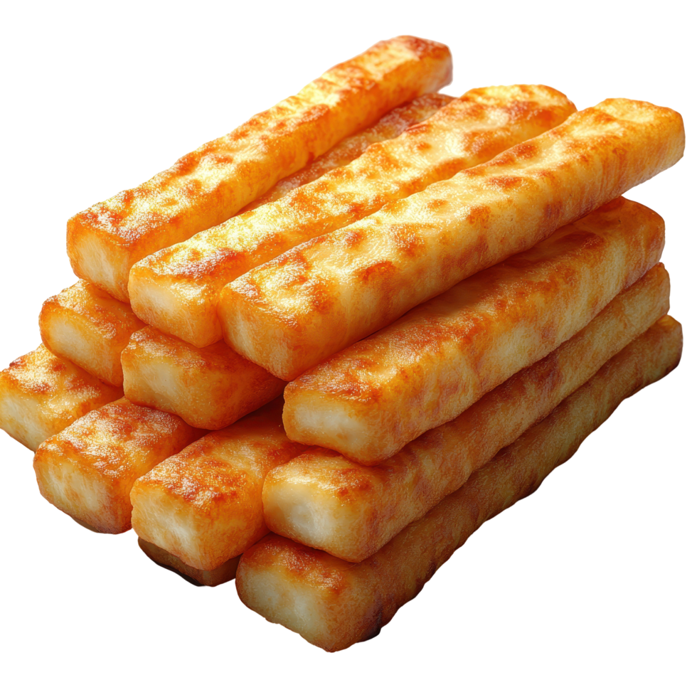 Crispy golden cheese sticks piled high, ready for tasty bites and delightful snacking moments at the party isolated on transparent background. png