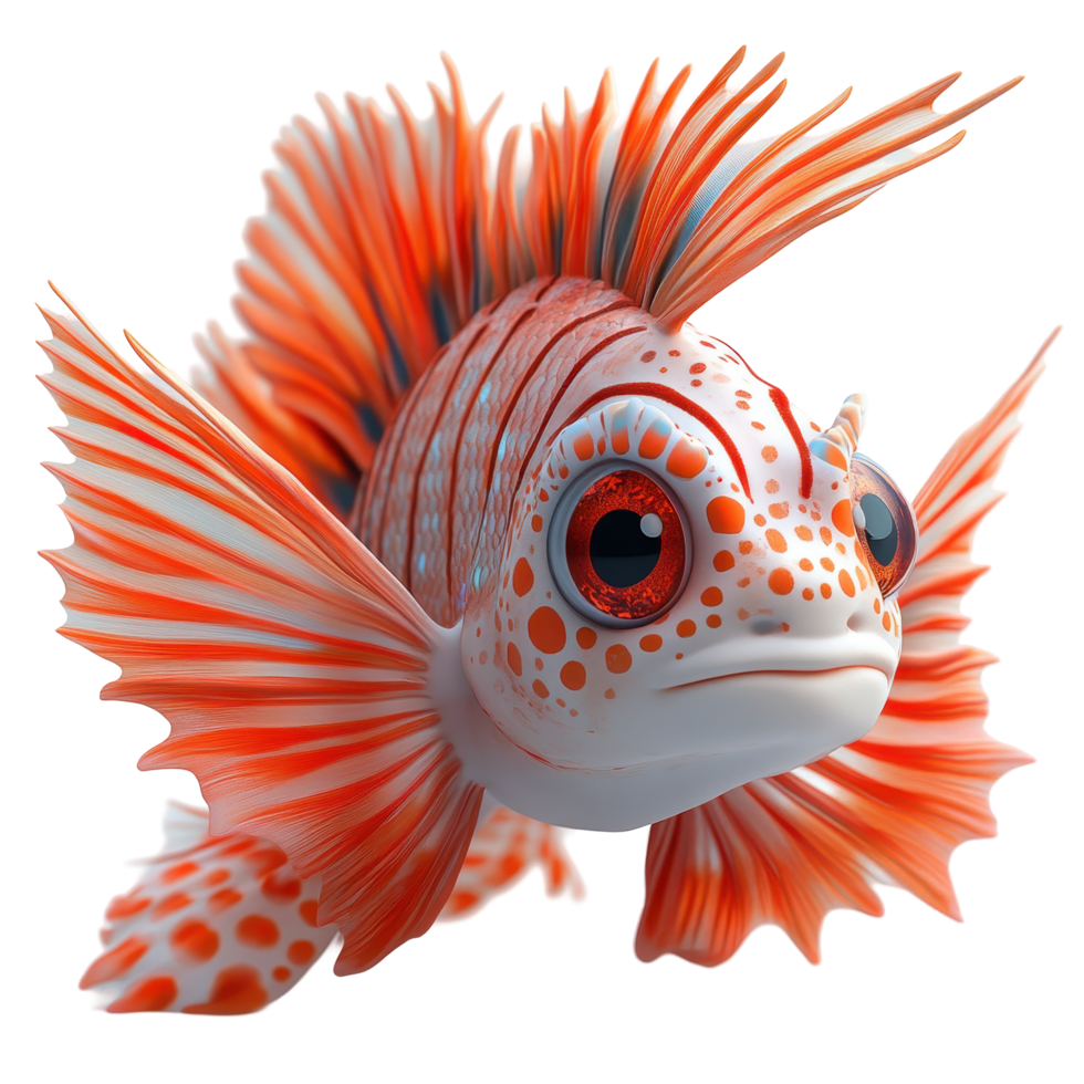Unique fish with vibrant red and white patterns swimming in clear water isolated on transparent background. png