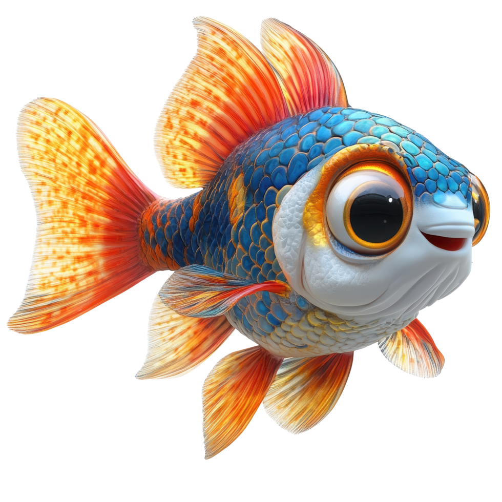 Colorful fish swimming joyfully in a vibrant aquarium during midday light isolated on transparent background. png