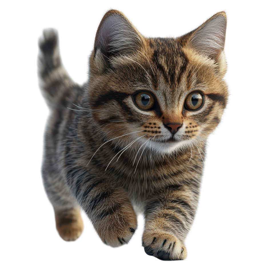 Playful kitten exploring its surroundings with curiosity and excitement in indoor lighting isolated on transparent background. png