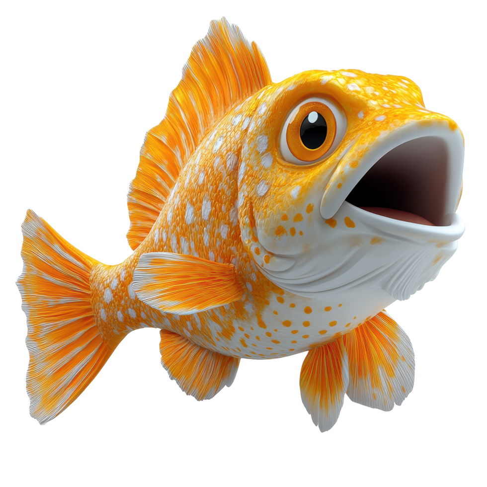 Colorful cartoon fish swimming joyfully in a vibrant underwater environment with coral reefs and bubbles isolated on transparent background. png