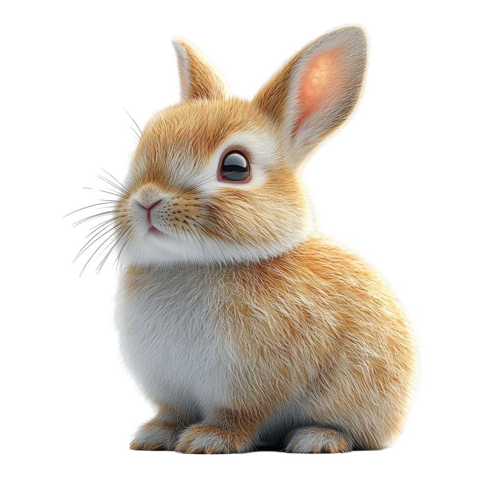 Small fluffy bunny sitting peacefully on a white background with bright eyes and soft fur isolated on transparent background. png