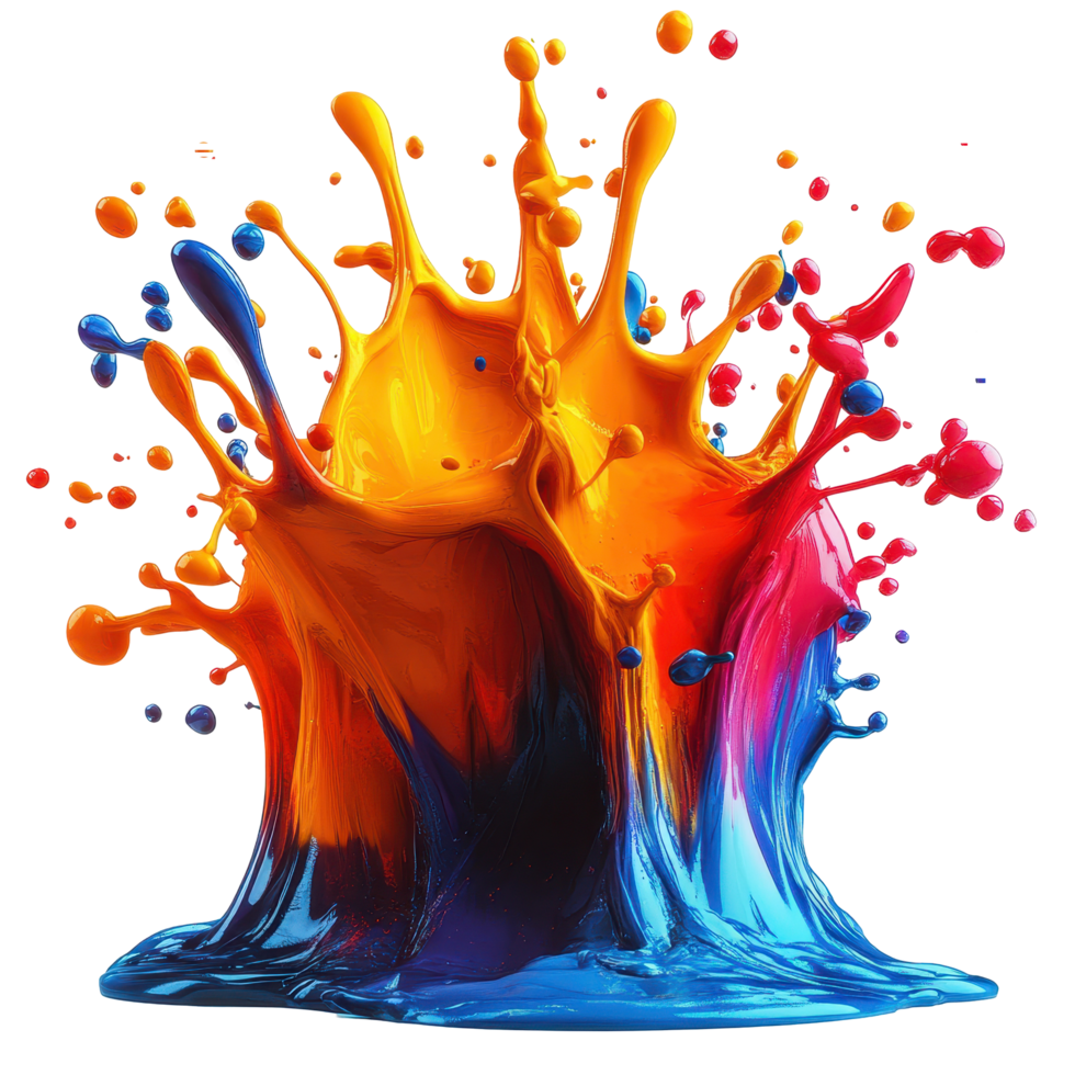 Vibrant paint splashes create a dynamic display of color in an artistic explosion isolated on transparent background. png