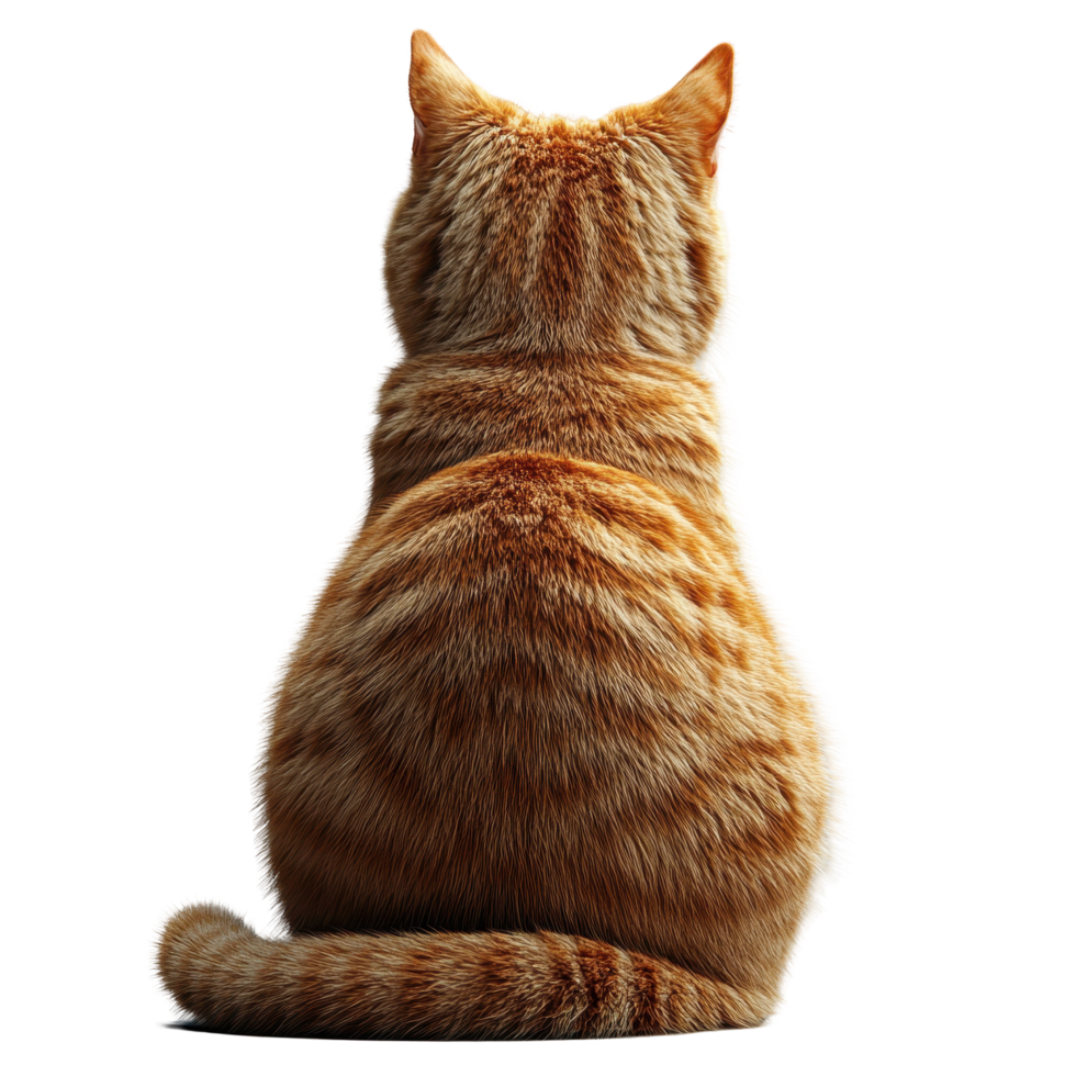Orange tabby cat sitting calmly against a white background enjoying a quiet moment of solitude in the afternoon isolated on transparent background. png