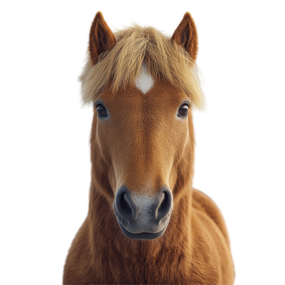 Horse with a soft mane displaying a calm expression against a clean background during daytime isolated on transparent background. png