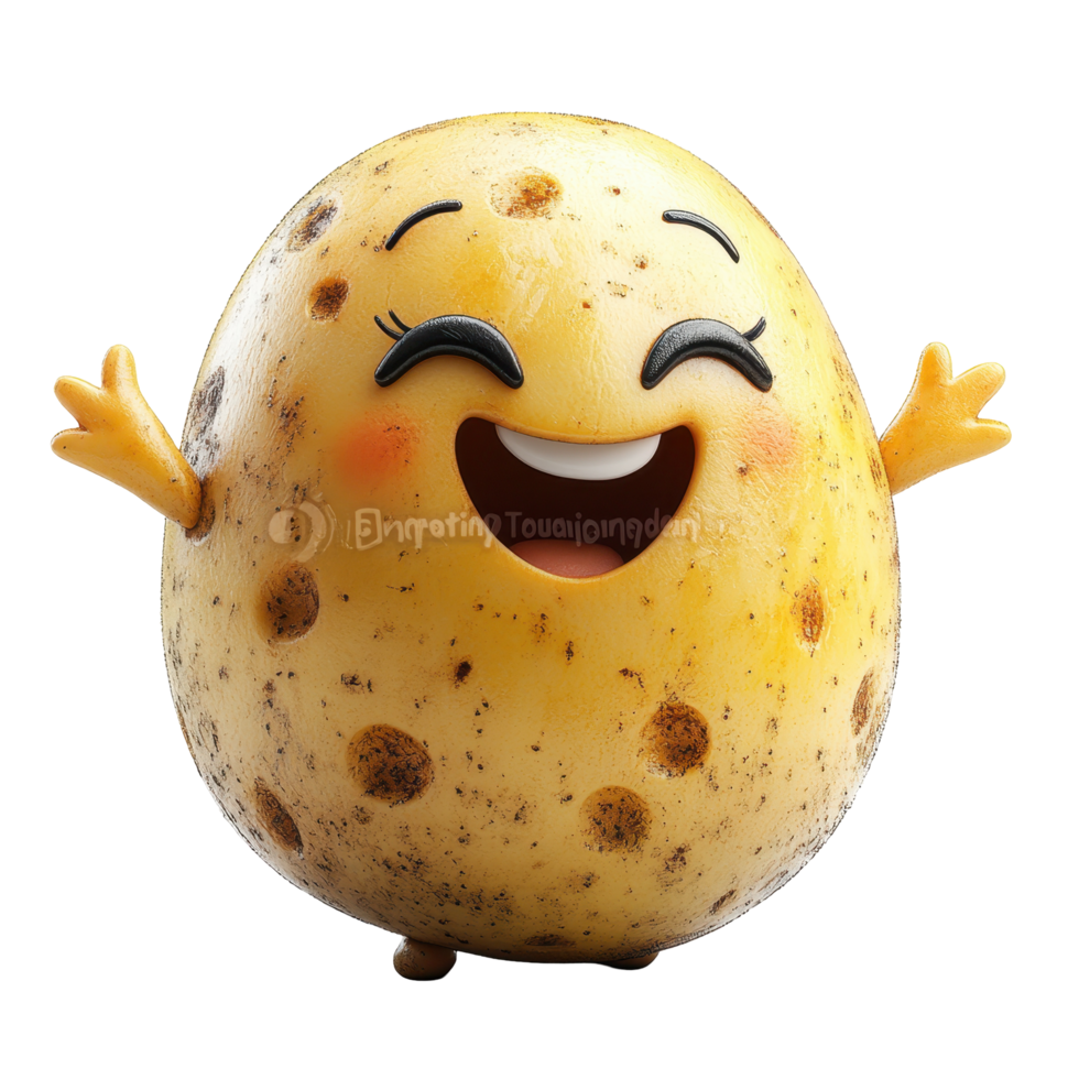 Happy cartoon potato character with a cheerful expression and outstretched arms showcasing joy and playfulness isolated on transparent background. png